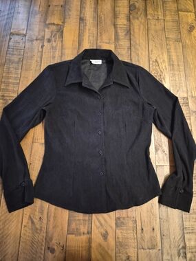 ​Vintage Wrapper Black Faux Suede Button Down Shirt Jacket Shacket Medium